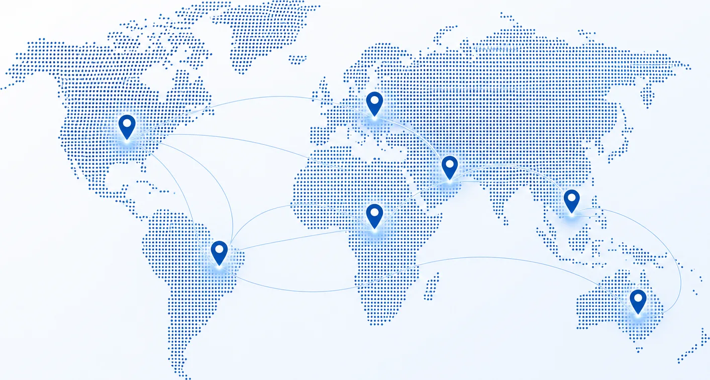 World map with location markers showing Zentrox client regions across North America, Latin America, Europe, the Middle East, Africa, Asia-Pacific, and Oceania